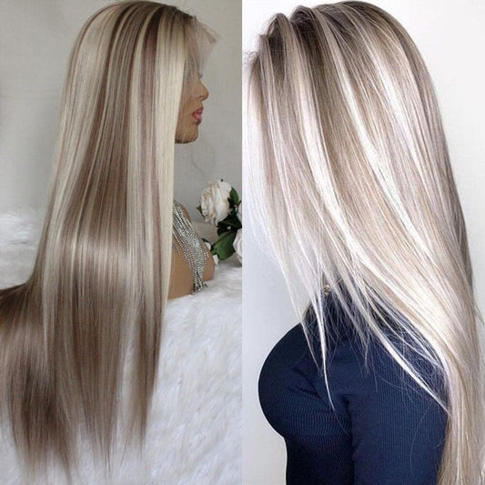 Peluca Frontal de Encaje Cabello Liso Degradado Fibra Térmica - Image 2