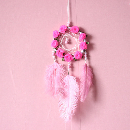 Atrapasueños con Plumas de Avestruz Rosa - Carillón Decorativo para Habitación - Image 2