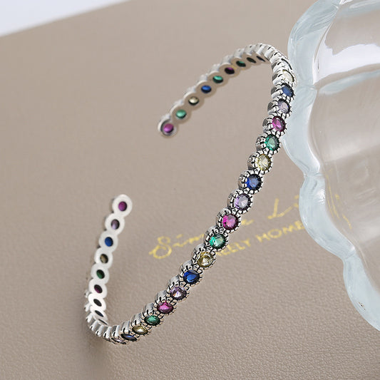 Pulsera de Plata S925 Vintage con Circonitas Multicolor y Diseño Graffiti Contrastado - Image 2