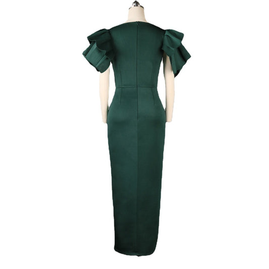 Vestido de Noche Verde Talla Grande con Abertura Elegante - Image 2