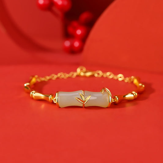 Pulsera Jade Hetian Dorado Festival Bambú para Mujer - Image 2
