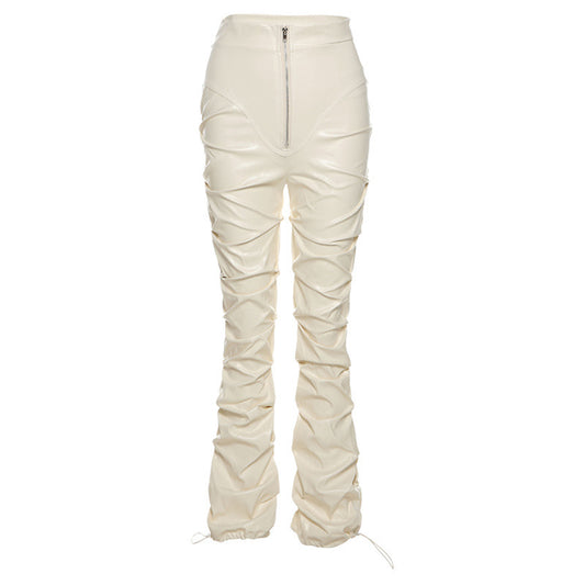 Pantalón de Cuero PU Cintura Alta con Bolsillo Lateral - Estilo Urbano Casual - Image 2