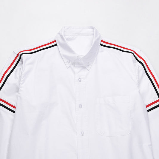 Camisa Oxford Blanca de Manga Larga con Detalles de Cinta en Hombros - Image 2