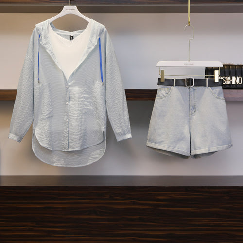 Conjunto Retro de Shorts Denim y Blusa Protectora Anti-UV - Image 2