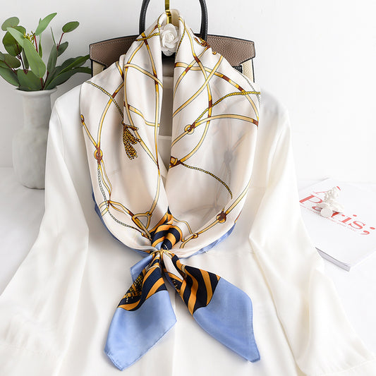 Pañuelo Cuadrado de Seda Sintética con Cadena - Elegancia para Primavera y Otoño - Image 2