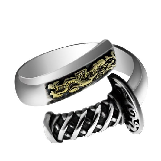 Anillo Samurai Plata Tailandesa Estilo Vintage Distressed para Hombre - Image 2