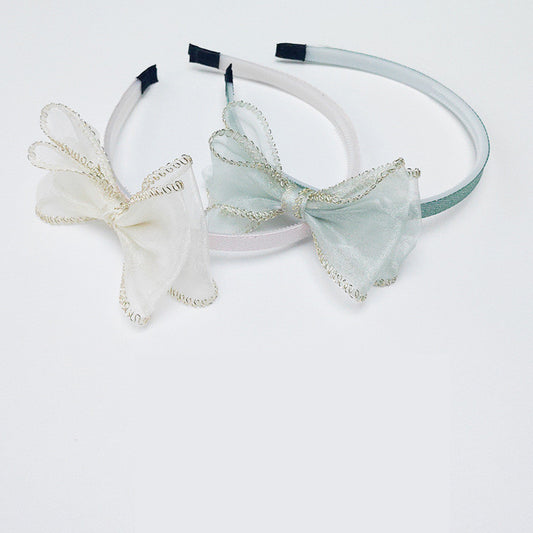 Diadema Infantil de Malla con Borde Dorado y Moño - Image 2