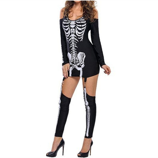 Disfraz Halloween Sexy Calavera - Diseño Hombros Descubiertos Efecto Oscuro - Image 2