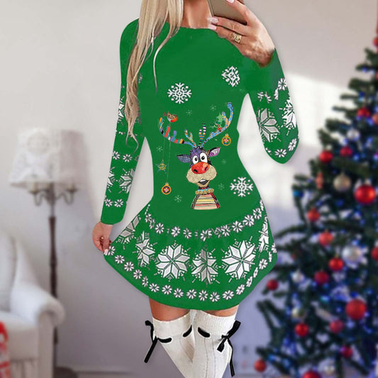 Vestido Navideño Cuello Redondo Manga Larga - Image 2