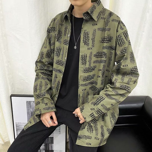 Camisa Jacket Suelta Estampada de Manga Larga para Hombre - Image 2