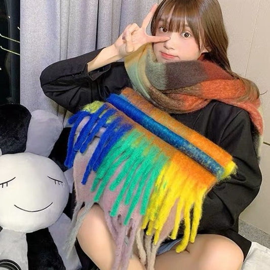 Bufanda de Cuadros Arcoíris en Faux Cashmere Cálido para Mujer - Image 2