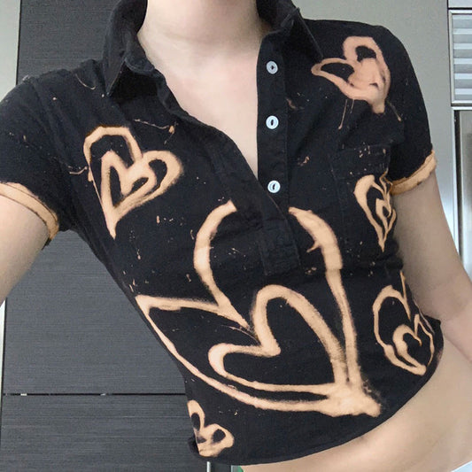 Camiseta Crop Top Vintage Corazón Cuello Vuelto Manga Corta Streetwear - Image 2