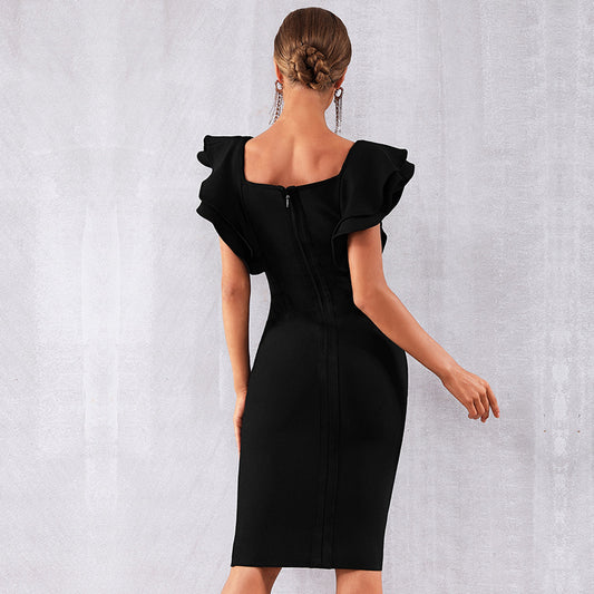 Vestido Club Ajustado con Mangas Volantes Mariposa - Image 2