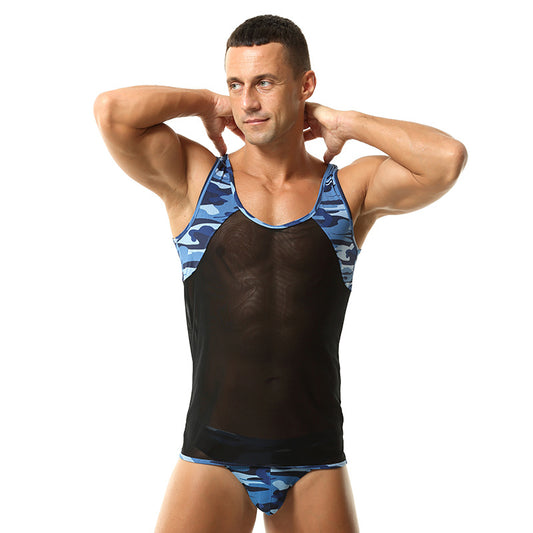 Playera de Yoga Deportiva para Hombre con Malla y Bloques de Color - Image 2