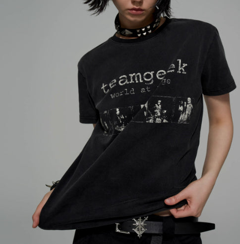 Camiseta Punk Rock Vintage Estampada de Algodón Lavado - Image 2