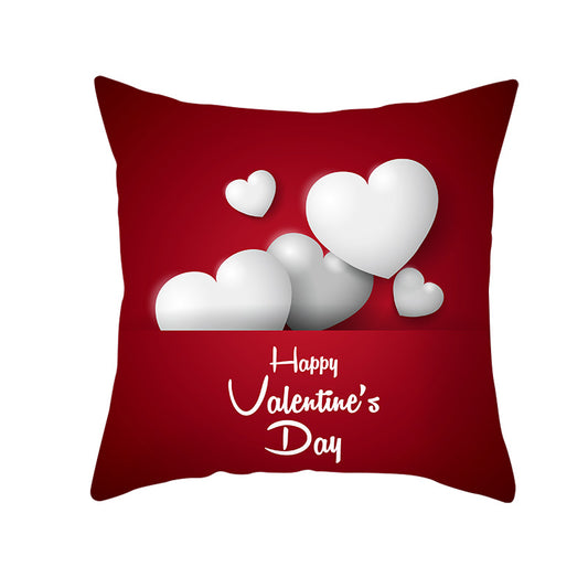 Funda de Almohada de Lino Rojo Corazón para San Valentín - Image 2