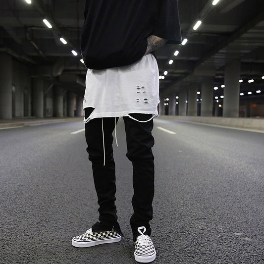 Pantalones Slim Elásticos con Cierre y Detalle de Cuerda de Cuero - Image 2