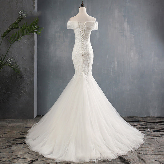 Vestido de Novia Asimétrico Cola Sirena con Hombro Descubierto - Image 2