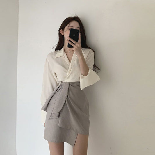 Conjunto de Dos Piezas: Blusa y Falda Talle Alto Evasé Reductora - Image 2