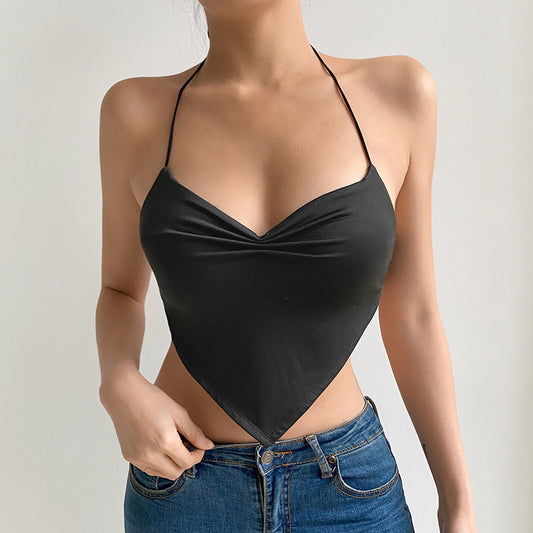 Chaleco Escotado Plisado con Cuello Halter - Diseño Minimalista Temperament - Image 2