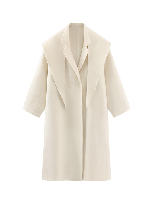 Abrigo de Lana Blanco Doble Botonadura para Mujer - Largo Reversible Otoño Invierno - Image 2