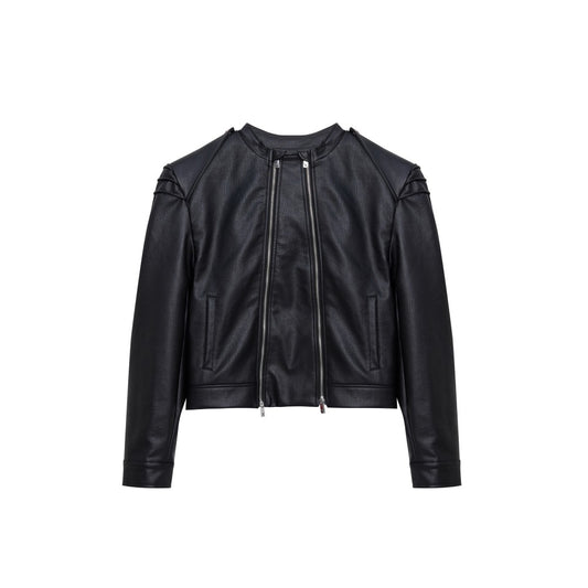 Chaqueta de Cuero PU con Doble Cierre y Diseño Dividido - Image 2