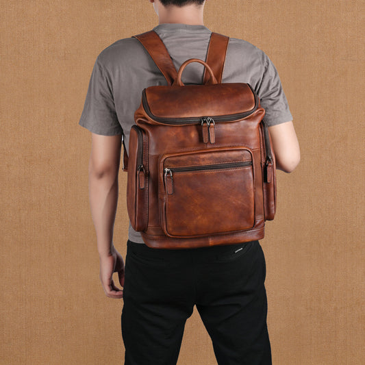 Mochila de Cuero Genuino Doble Capa para Hombre - Ideal para Viajes y Aventuras - Image 2