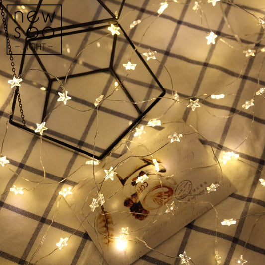 Luces LED de Cobre Decorativas Forma de Estrella y Corazón - Guirnalda Parpadeante para Dormitorio - Image 2