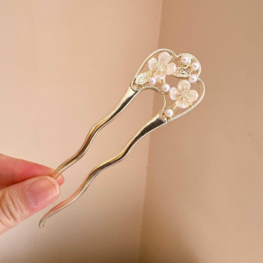 Horquilla en U Estilo Camelia con Cuentas Elegantes - Image 2