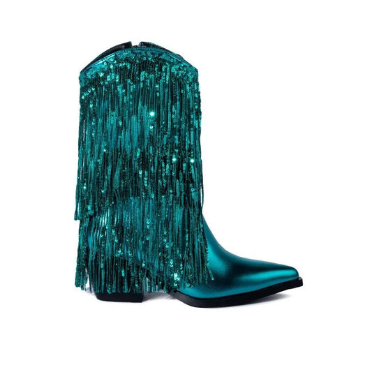 Botas de Tacón Grueso con Flecos para Mujer - Estilo Pasarela - Image 2