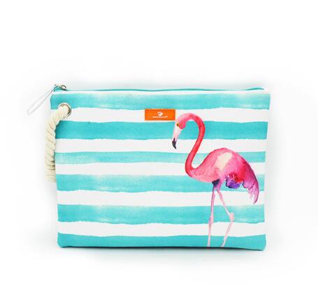 Bolsa Playera Impermeable con Diseño Flamenco y Rayas - Clutch de Playa para Mujer - Image 2