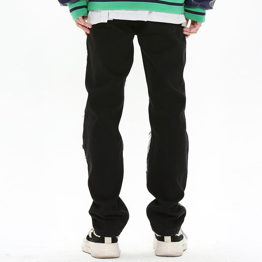 Pantalones Casuales Rectos con Parches Bordados Diseño Americano para Hombre - Image 2