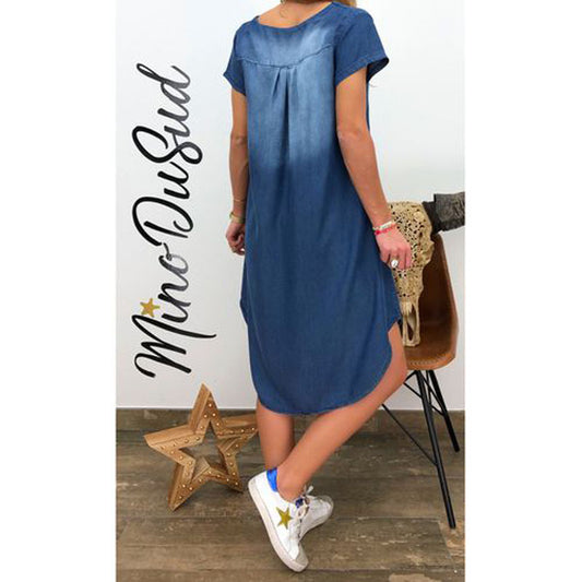 Vestido Denim Escote V Manga Corta - Image 2