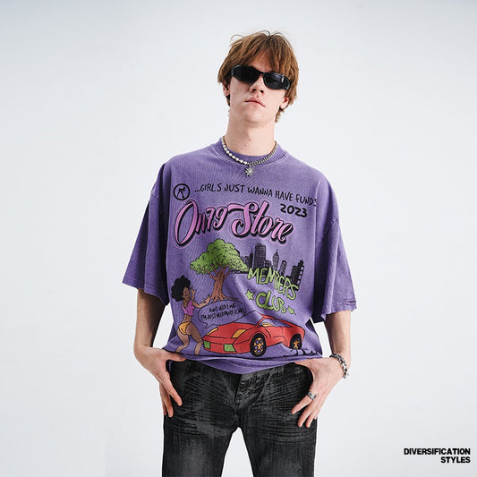 Playera Suelta Estampado Cartoon Vintage para Parejas - Manga Corta Unisex - Image 2