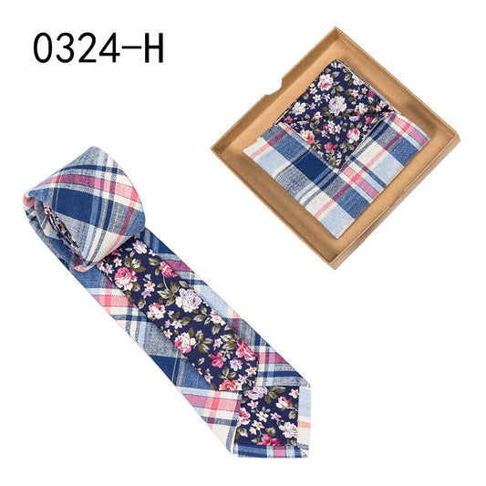 Corbata de Algodón con Estampado Floral y Pañuelo de Bolsillo - Image 2