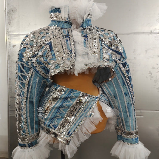 Falda de Danza Latina con Flecos y Cristales Rhinestone para Presentaciones - Image 2