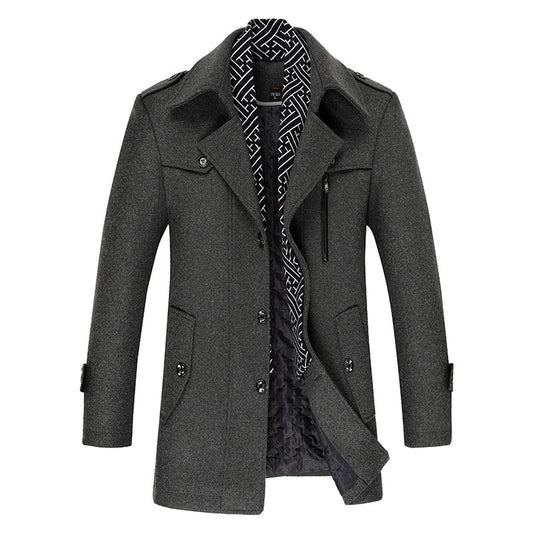 Abrigo Elegante de Lana para Hombre con Cuello Bufanda - Image 2