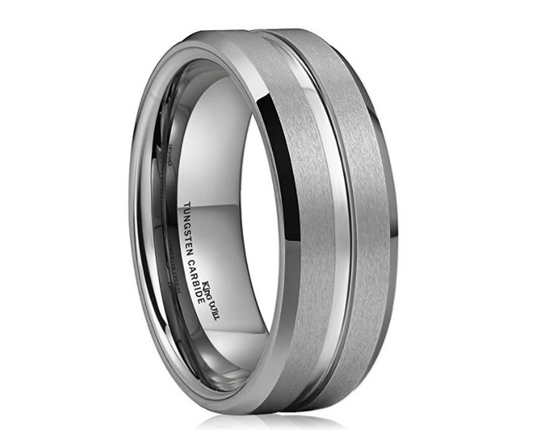 Anillo de Tungsteno con Franjas Plateadas Cepilladas - Image 2