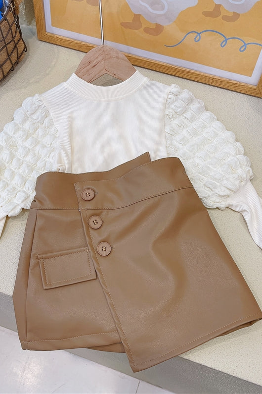 Conjunto Elegante para Niña: Falda y Blusa de Encaje de Manga Larga - Image 2