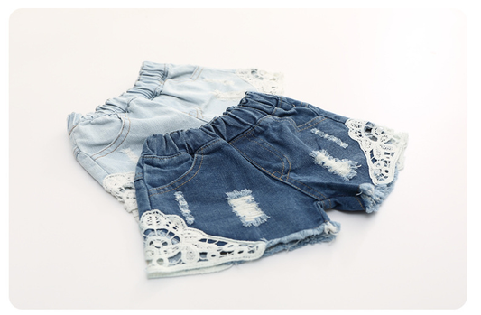 Shorts de Mezclilla Infantil Estilo Coreano con Encaje - Pantalones Cortos para Niñas - Image 2