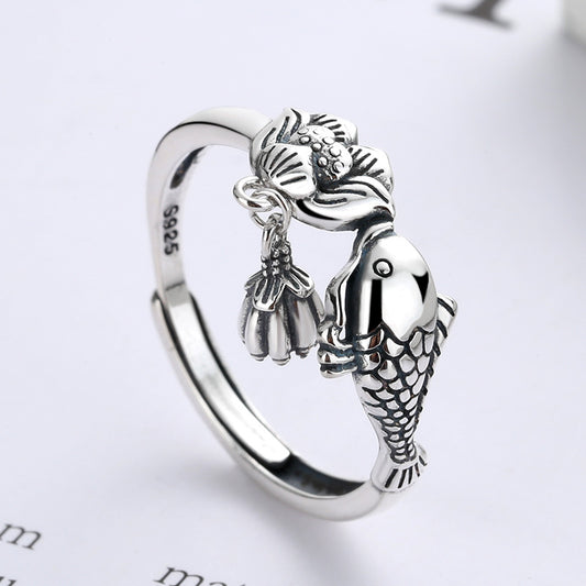 Anillo de Plata Esterlina con Loto y Borla de Carpa - Image 2