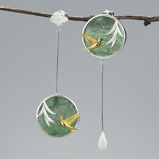 Aretes de Plata S925 Estilo Retro Guochao con Piedra Natural y Diseño Asimétrico de Nubes - Image 2