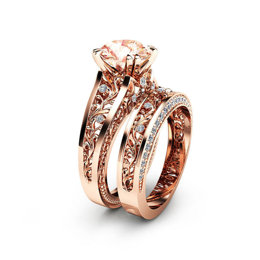 Anillo de Compromiso Oro Rosa 14K con Gema Champagne - Image 2