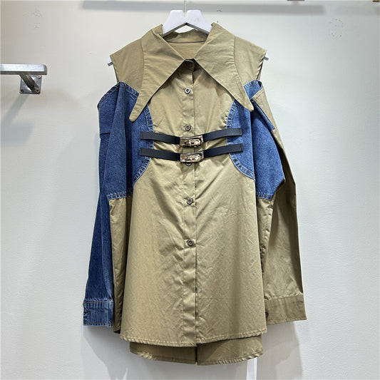 Blusa Elegante Bicolor con Hombros Descubiertos para Mujer - Image 2
