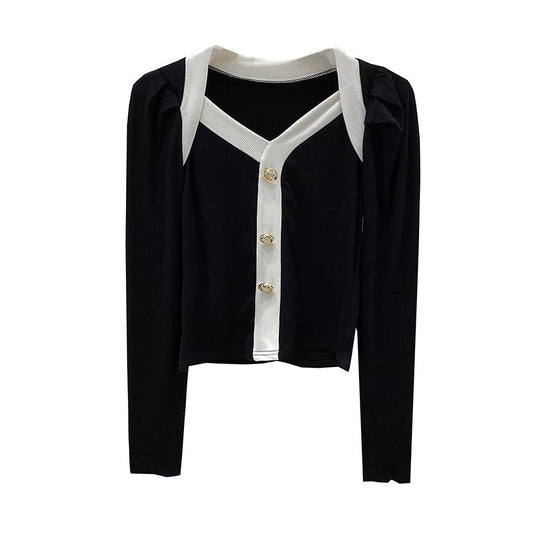 Blusa de Cuello V Manga Larga Ajustada - Image 2