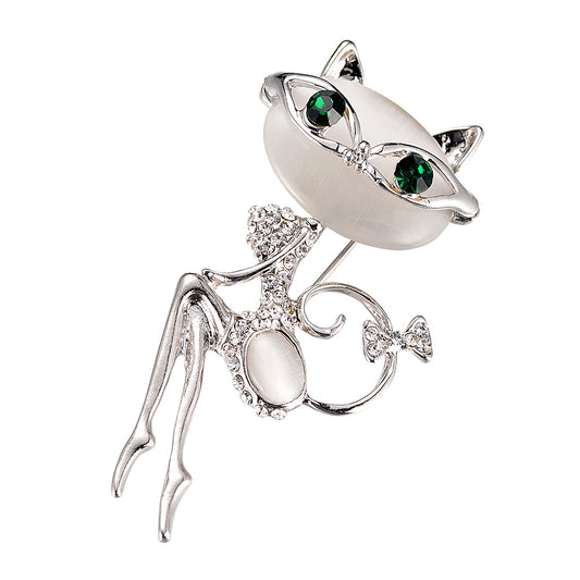 Broche Gato Plateado con Cristales Brillantes - Image 2