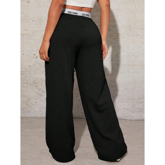 Pantalones Anchos Casual con Estampado de Letras para Mujer - Image 2