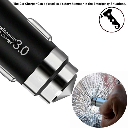 Cargador de Auto con Martillo de Seguridad y Carga Rápida QC 3.0 - Image 2