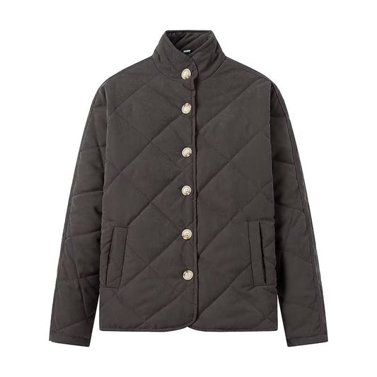 Abrigo Acolchado de Algodón con Cuello Alzado y Diseño Rombo Europeo - Image 2