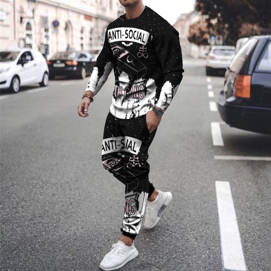 Sudadera Deportiva Casual de Dos Piezas con Estampado para Hombre - Image 2